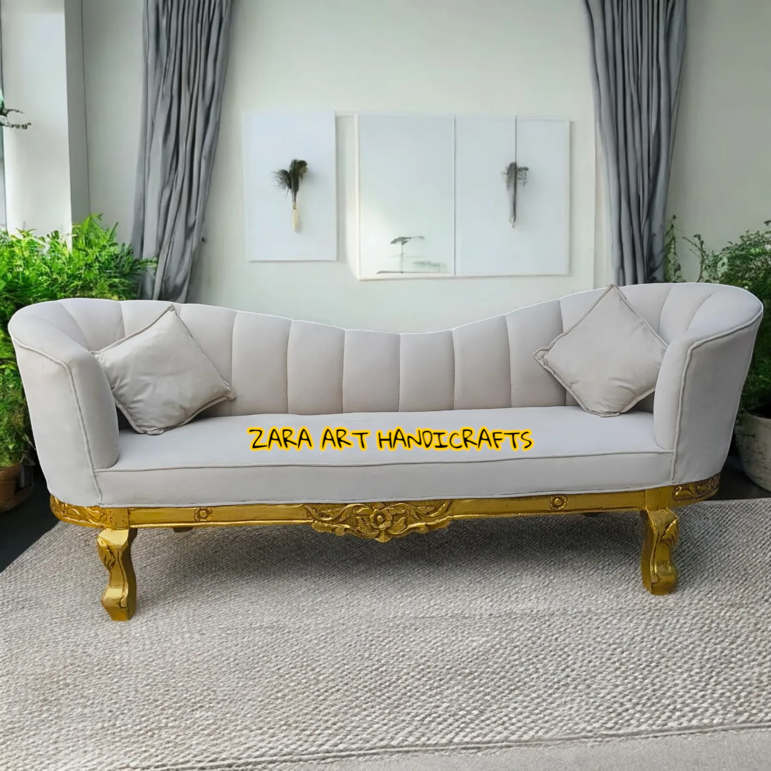 Luxury Handcrafted Wooden Sofa with Gold Finish