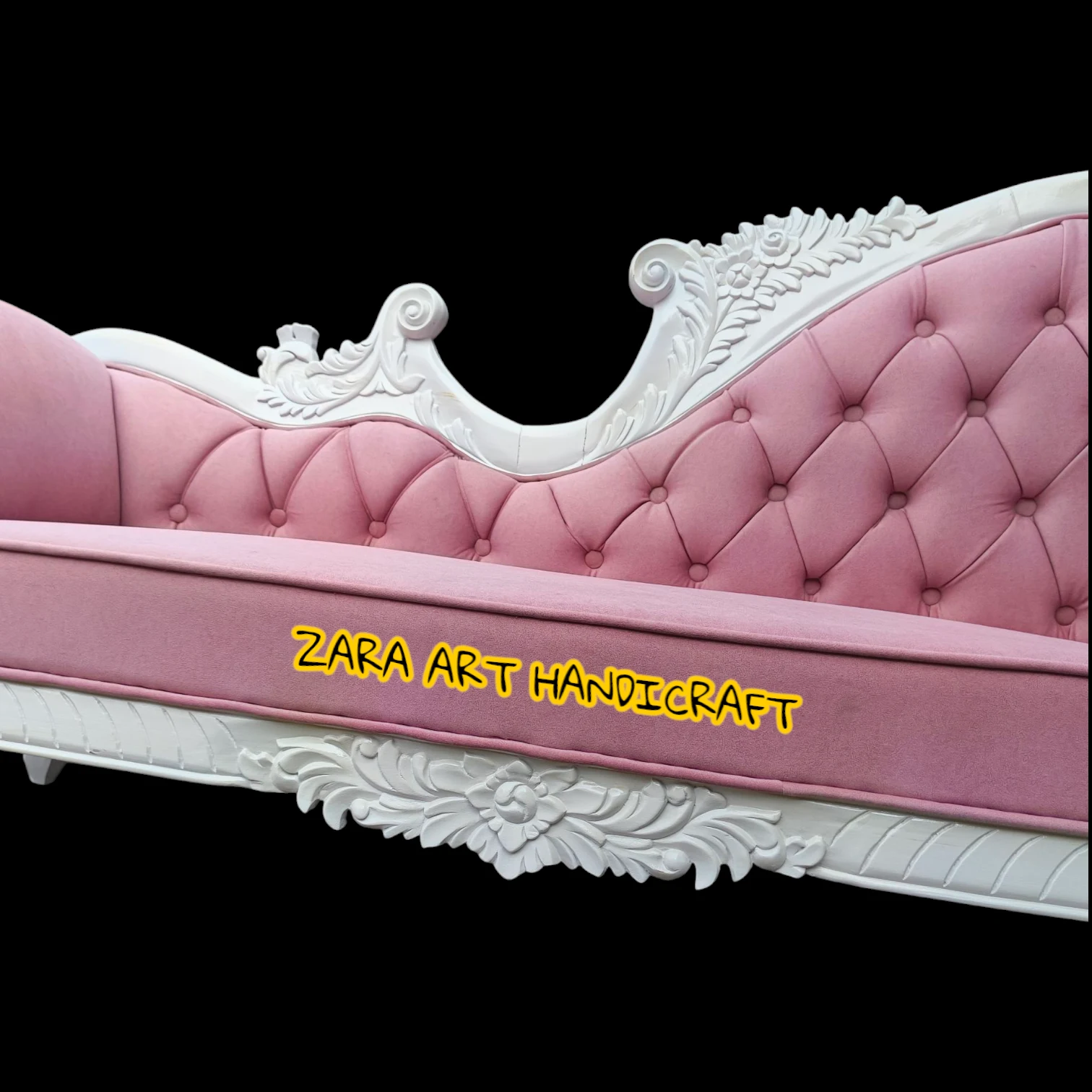 Royal Hand Carved Wooden Chaise Lounge Sofa - Image 8