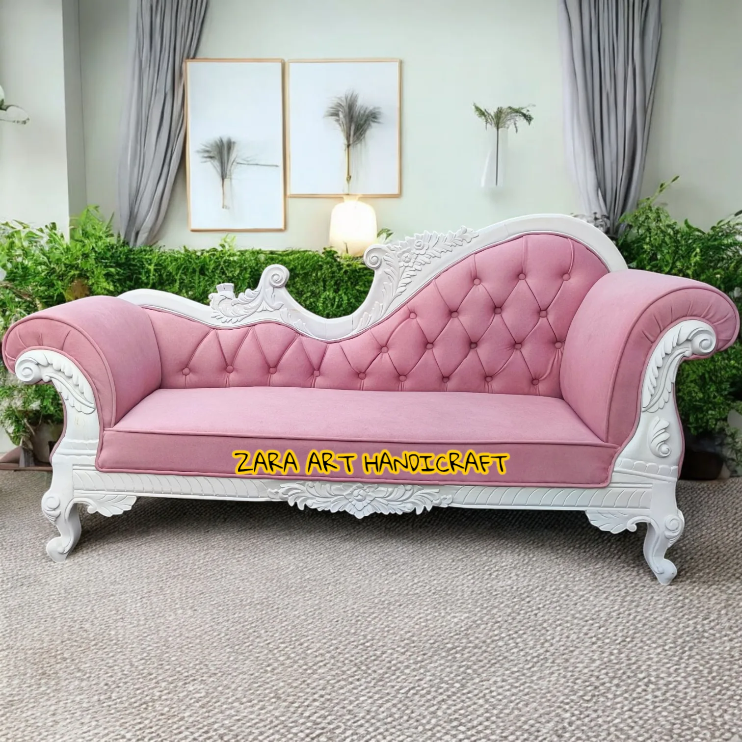 Royal Hand Carved Wooden Chaise Lounge Sofa