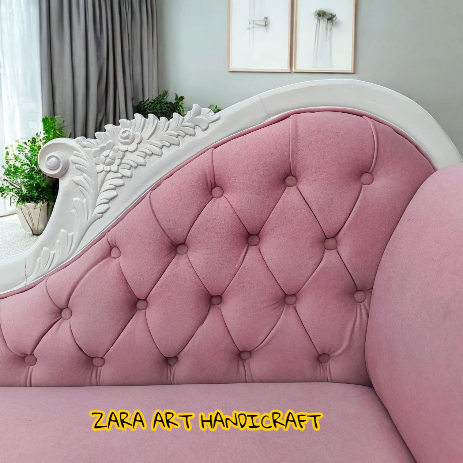 Royal Hand Carved Wooden Chaise Lounge Sofa - Image 5