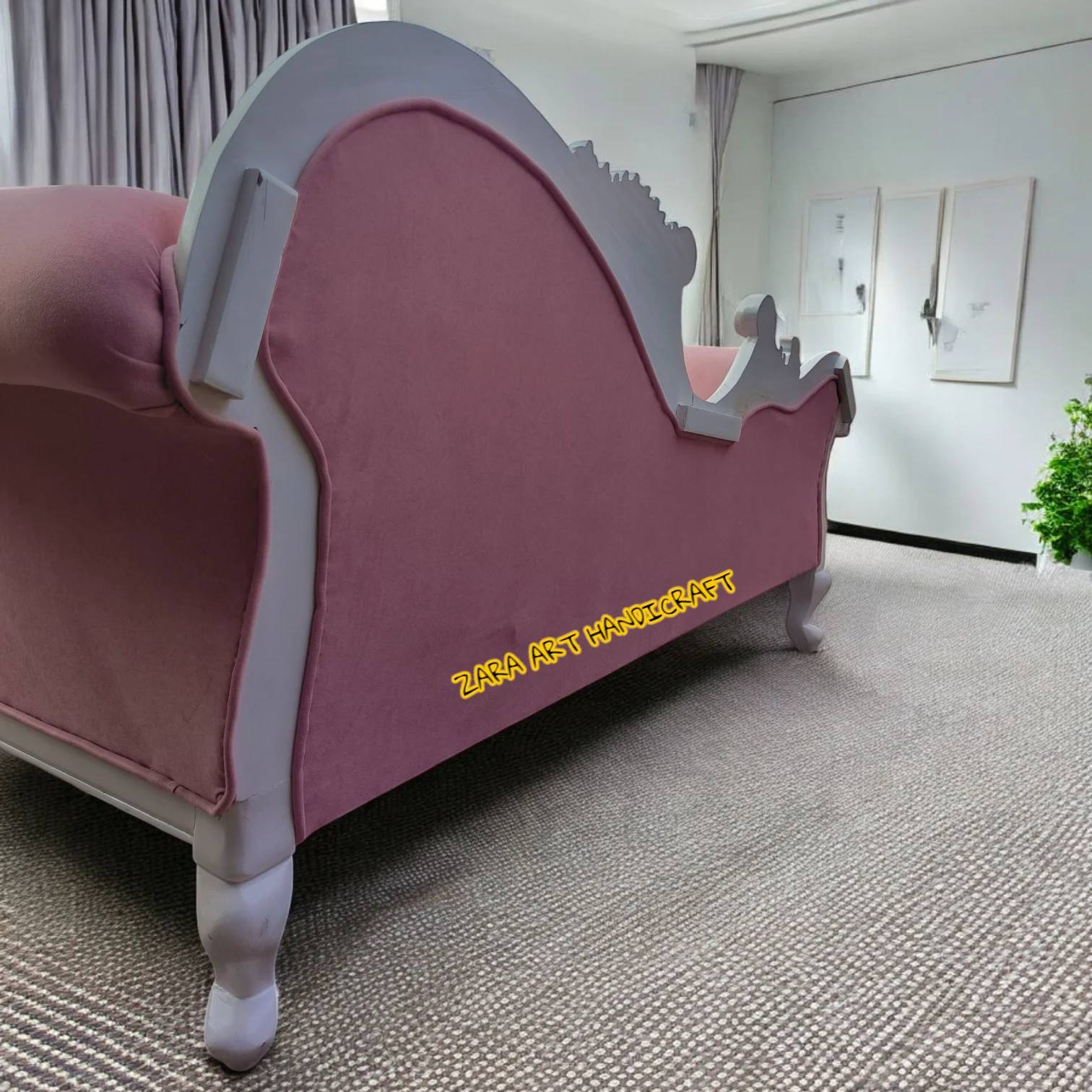 Royal Hand Carved Wooden Chaise Lounge Sofa - Image 6